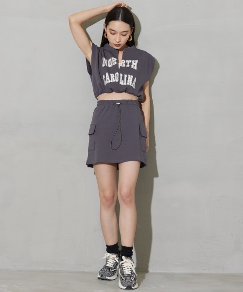 SEN TOKYO(セントーキョー)の「カレッジロゴが可愛い。フレンチスリーブ カーゴミニスカートセットアップ(Tシャツ/カットソー・レディース・ブラック/ベージュ/グレー/カーキ・FREE)」の21枚目の写真