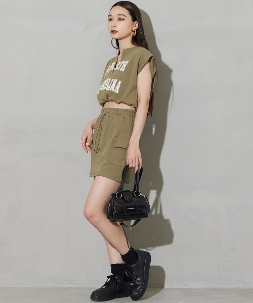 SEN TOKYO(セントーキョー)の「カレッジロゴが可愛い。フレンチスリーブ カーゴミニスカートセットアップ(Tシャツ/カットソー・レディース・ブラック/ベージュ/グレー/カーキ・FREE)」の15枚目の写真
