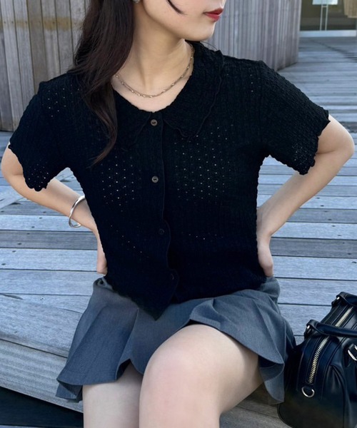 one after another NICE CLAUP（ワンアフターアナザーナイスクラップ）の「ぽこぽこカットトップス【ZOZO限定アイテム】（ポロシャツ・レディース・アイボリー/ブラック/ナチュラル・FREE）」の3枚目の写真