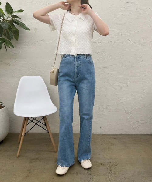 one after another NICE CLAUP（ワンアフターアナザーナイスクラップ）の「ぽこぽこカットトップス【ZOZO限定アイテム】（ポロシャツ・レディース・アイボリー/ブラック/ナチュラル・FREE）」の4枚目の写真