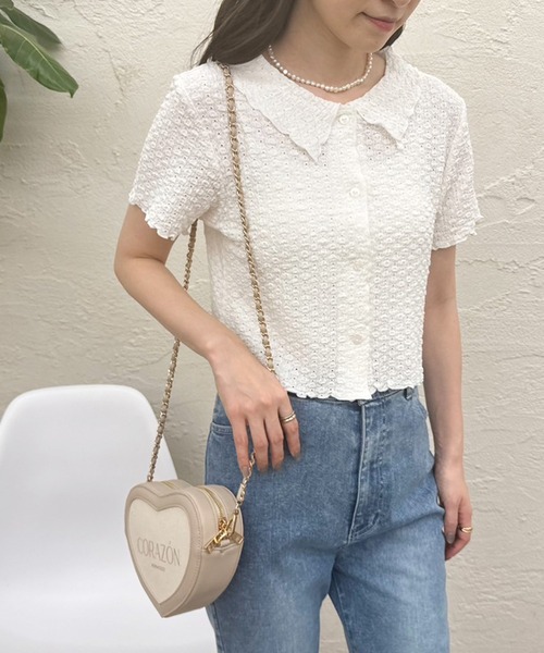 one after another NICE CLAUP（ワンアフターアナザーナイスクラップ）の「ぽこぽこカットトップス【ZOZO限定アイテム】（ポロシャツ・レディース・アイボリー/ブラック/ナチュラル・FREE）」の6枚目の写真