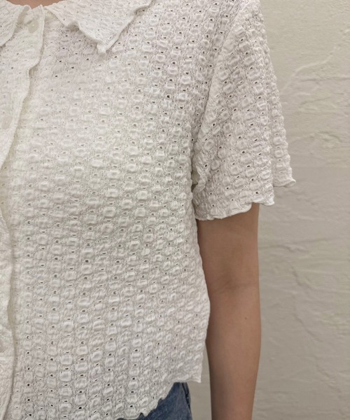 one after another NICE CLAUP（ワンアフターアナザーナイスクラップ）の「ぽこぽこカットトップス【ZOZO限定アイテム】（ポロシャツ・レディース・アイボリー/ブラック/ナチュラル・FREE）」の9枚目の写真