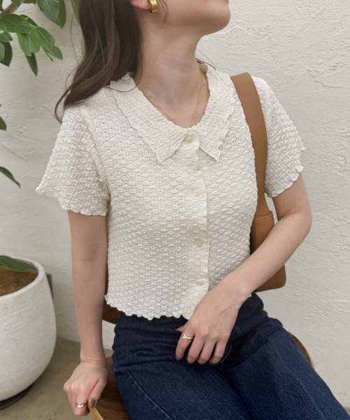 one after another NICE CLAUP（ワンアフターアナザーナイスクラップ）の「ぽこぽこカットトップス【ZOZO限定アイテム】（ポロシャツ・レディース・アイボリー/ブラック/ナチュラル・FREE）」の17枚目の写真