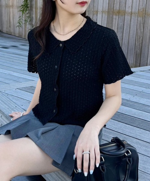 one after another NICE CLAUP（ワンアフターアナザーナイスクラップ）の「ぽこぽこカットトップス【ZOZO限定アイテム】（ポロシャツ・レディース・アイボリー/ブラック/ナチュラル・FREE）」の13枚目の写真