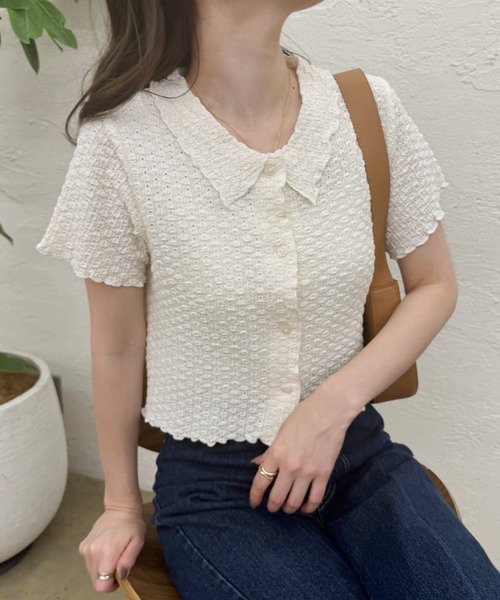 one after another NICE CLAUP（ワンアフターアナザーナイスクラップ）の「ぽこぽこカットトップス【ZOZO限定アイテム】（ポロシャツ・レディース・アイボリー/ブラック/ナチュラル・FREE）」の20枚目の写真