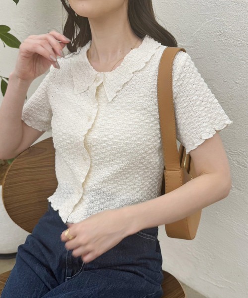 one after another NICE CLAUP（ワンアフターアナザーナイスクラップ）の「ぽこぽこカットトップス【ZOZO限定アイテム】（ポロシャツ・レディース・アイボリー/ブラック/ナチュラル・FREE）」の19枚目の写真