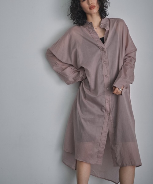 GENE HEAVENS（ジーンヘブンズ）の「(GENE HEAVENS)シアーコットン シャツワンピース（ワンピース・レディース・ピンク/ライトグリーン/ブラック・FREE）」の3枚目の写真