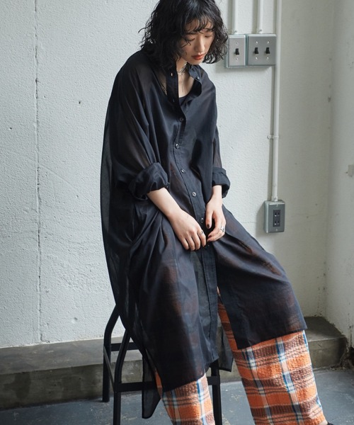 GENE HEAVENS（ジーンヘブンズ）の「(GENE HEAVENS)シアーコットン シャツワンピース（ワンピース・レディース・ピンク/ライトグリーン/ブラック・FREE）」の2枚目の写真