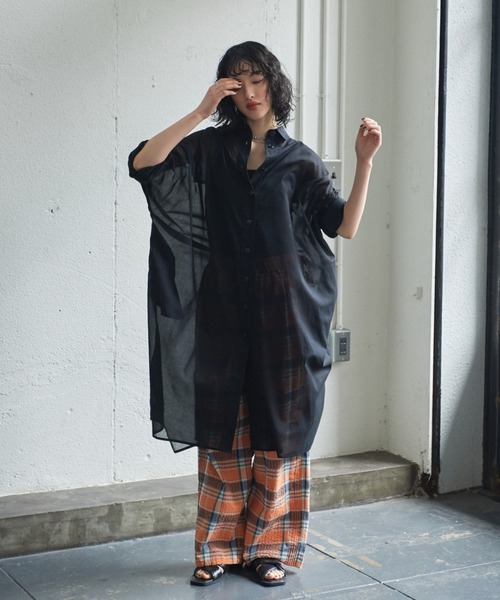 GENE HEAVENS（ジーンヘブンズ）の「(GENE HEAVENS)シアーコットン シャツワンピース（ワンピース・レディース・ピンク/ライトグリーン/ブラック・FREE）」の4枚目の写真