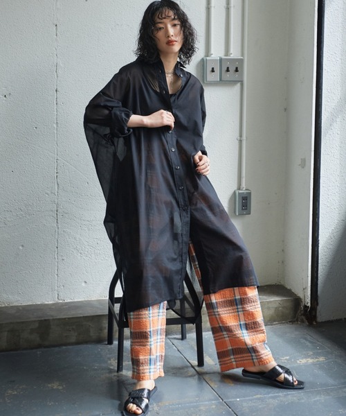 GENE HEAVENS（ジーンヘブンズ）の「(GENE HEAVENS)シアーコットン シャツワンピース（ワンピース・レディース・ピンク/ライトグリーン/ブラック・FREE）」の7枚目の写真