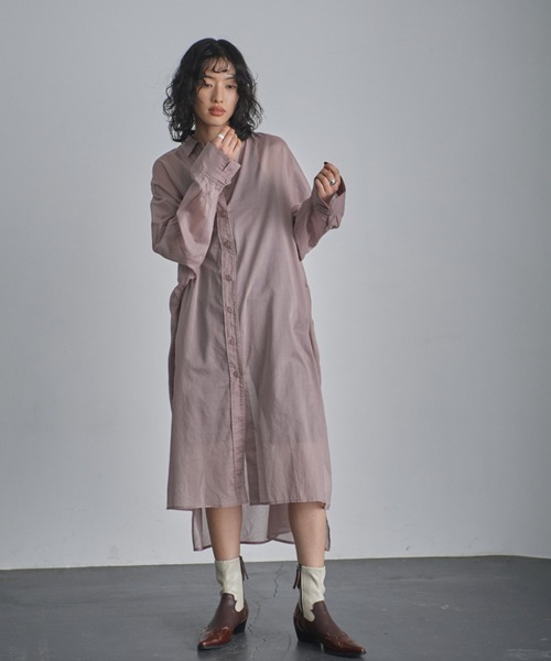 GENE HEAVENS（ジーンヘブンズ）の「(GENE HEAVENS)シアーコットン シャツワンピース（ワンピース・レディース・ピンク/ライトグリーン/ブラック・FREE）」の14枚目の写真