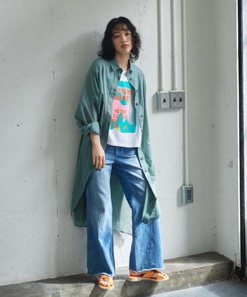 GENE HEAVENS（ジーンヘブンズ）の「(GENE HEAVENS)シアーコットン シャツワンピース（ワンピース・レディース・ピンク/ライトグリーン/ブラック・FREE）」の8枚目の写真