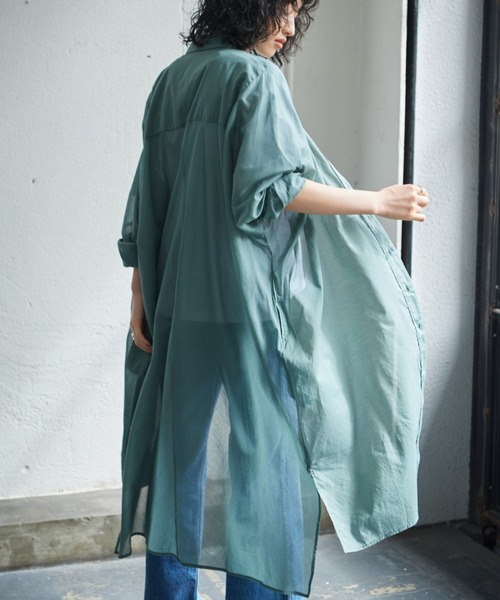 GENE HEAVENS（ジーンヘブンズ）の「(GENE HEAVENS)シアーコットン シャツワンピース（ワンピース・レディース・ピンク/ライトグリーン/ブラック・FREE）」の12枚目の写真