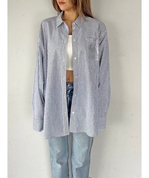 EGOIST（エゴイスト）の「ホイルプリントストライプビッグシャツ（シャツ/ブラウス・レディース・ピンク/ブルー/ネイビー・FREE）」の6枚目の写真