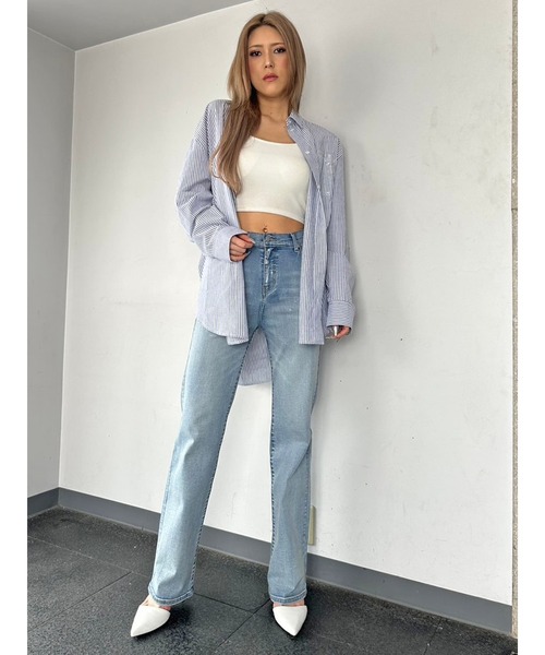 EGOIST（エゴイスト）の「ホイルプリントストライプビッグシャツ（シャツ/ブラウス・レディース・ピンク/ブルー/ネイビー・FREE）」の14枚目の写真