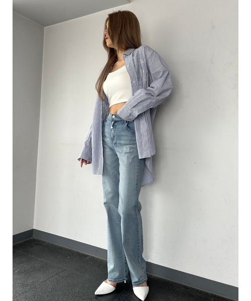 EGOIST（エゴイスト）の「ホイルプリントストライプビッグシャツ（シャツ/ブラウス・レディース・ピンク/ブルー/ネイビー・FREE）」の15枚目の写真