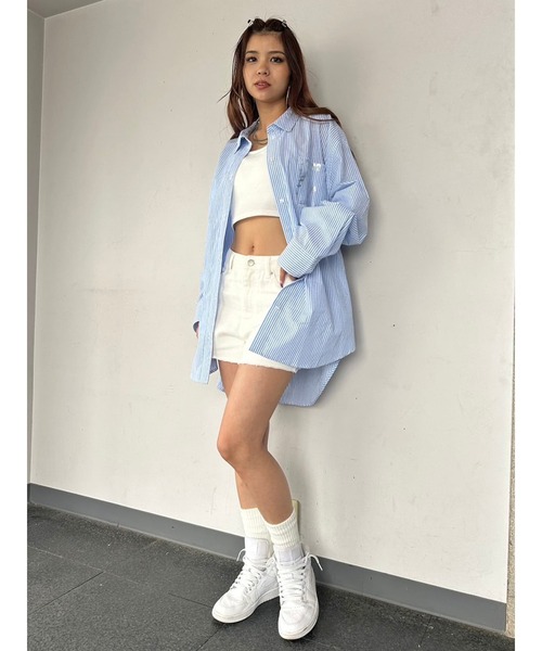 EGOIST（エゴイスト）の「ホイルプリントストライプビッグシャツ（シャツ/ブラウス・レディース・ピンク/ブルー/ネイビー・FREE）」の19枚目の写真