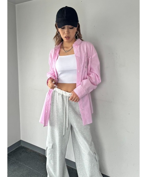 EGOIST（エゴイスト）の「ホイルプリントストライプビッグシャツ（シャツ/ブラウス・レディース・ピンク/ブルー/ネイビー・FREE）」の22枚目の写真