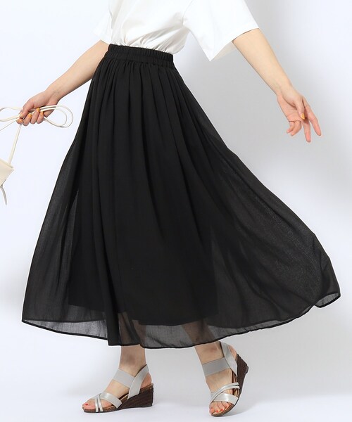 SHOO・LA・RUE（シューラルー）の「◆【歩くたび揺れる】上品な透け感カラーボイルスカート（スカート・レディース・ベージュ/ブラック/ライトグレー/イエロー/ブルー系その他/ダークオレンジ・00）」の2枚目の写真