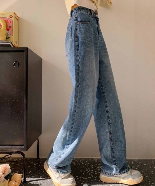 【45R】花柄 ワイド デニムパンツ(サイズ2) セール】フラワーモチーフ刺繍入りデニムワイドパンツ（デニム