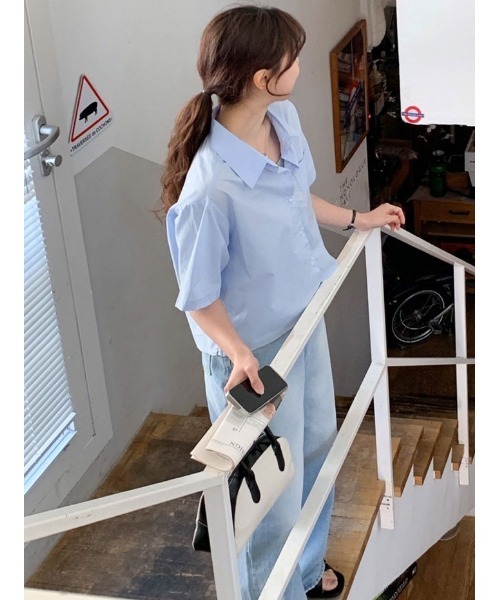 VIVID LADY(ビビッドレディー)の「襟付きシャツブラウス 全3色 可愛い(シャツ/ブラウス・レディース・イエロー/スカイブルー/アイボリー・FREE)」の6枚目の写真