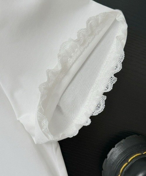 DIAVEL（ディアベル）の「「新色追加」レース付きリボンプリントニッチシンプル半袖Tシャツ（Tシャツ/カットソー・レディース・ホワイト/ブラック・M）」の13枚目の写真