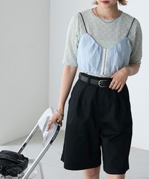 【forksy.】ジャガードコルセットビスチェ付きフラワーレースTシャツ