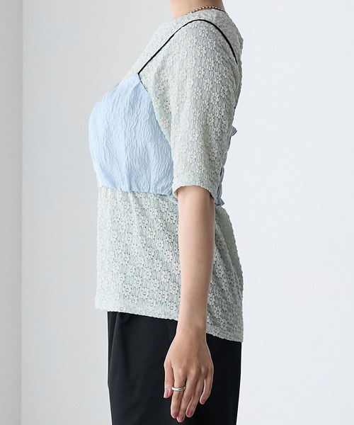 Flor de baile フラワーチェックジャカードカットソー JACQUARD FLOWER PATTERN SHEER BLOUSE