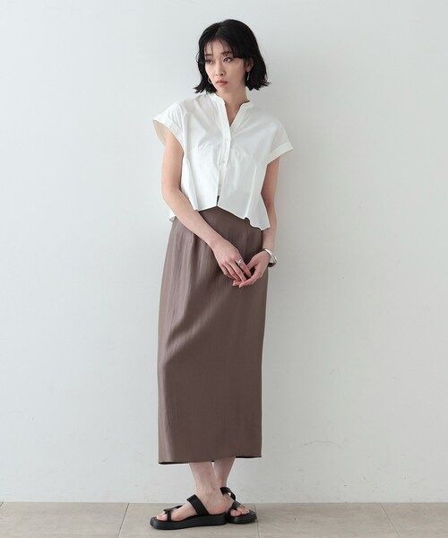 GALLEST（ギャレスト）の「◆シャインロングナロースカート（スカート・レディース・アイボリー/ブラック/ブラウン系・36/38）」の4枚目の写真