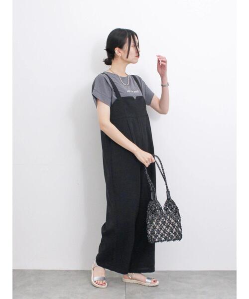 サマンサモスモス　サロペット　ネイビー Samansa Mos2 blue（サマンサモスモスブルー）の「リネンタッチ