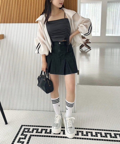 one after another NICE CLAUP（ワンアフターアナザーナイスクラップ）の「ライン入りシアーショートブルゾン（ブルゾン・レディース・オフホワイト/ブラック/アイボリー/ピンク・FREE）」の13枚目の写真