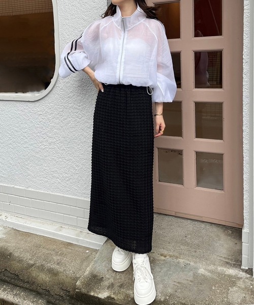 one after another NICE CLAUP（ワンアフターアナザーナイスクラップ）の「ライン入りシアーショートブルゾン（ブルゾン・レディース・オフホワイト/ブラック/アイボリー/ピンク・FREE）」の14枚目の写真