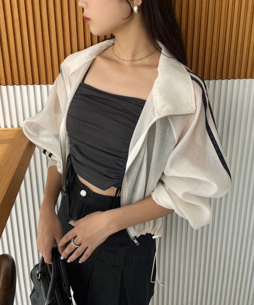 one after another NICE CLAUP（ワンアフターアナザーナイスクラップ）の「ライン入りシアーショートブルゾン（ブルゾン・レディース・オフホワイト/ブラック/アイボリー/ピンク・FREE）」の12枚目の写真