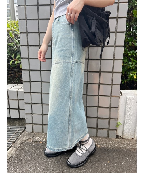 OZON COMMUNITYデニムロングスカート90sヴィンテージ ヒス pumpkin port デニムスカート ヴィンテージ 加工 デニムロング
