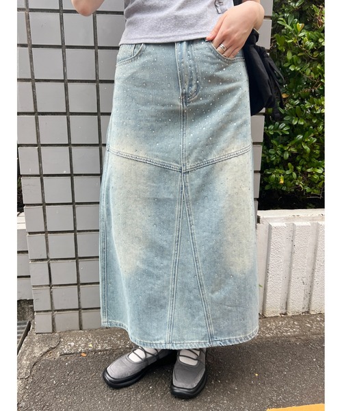 versace ビジュー付きダークデニムタイトスカート versace ビジュー付きダークデニムタイトスカート ヴェルサーチ