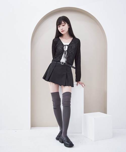 セール】ベルト付きボックスプリーツミニスカート（スカート