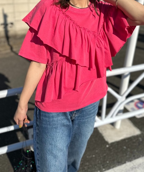 セール】ピグメント アシンメトリーフリルTシャツ（Tシャツ