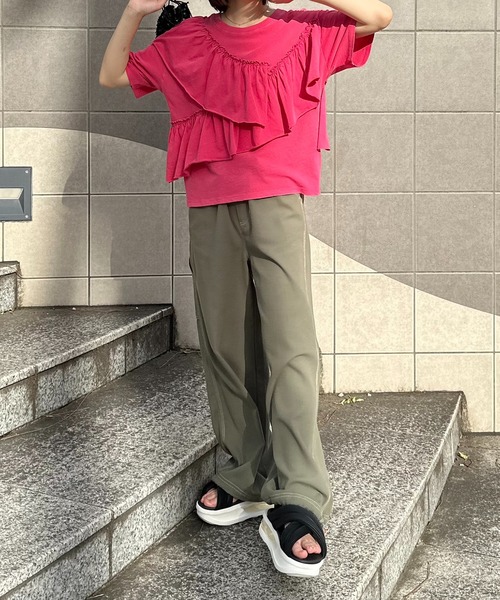 セール】ピグメント アシンメトリーフリルTシャツ（Tシャツ