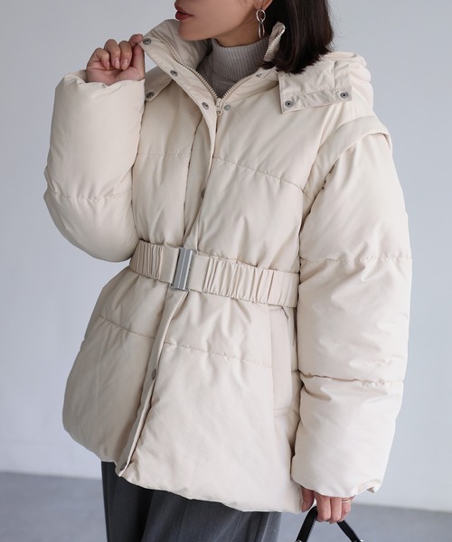 Riberry（リベリー）の「ベルト付きマルチWAY中綿ミドルダウン（ダウンジャケット/コート・レディース・ブラック/アイボリー・FREE）」の2枚目の写真