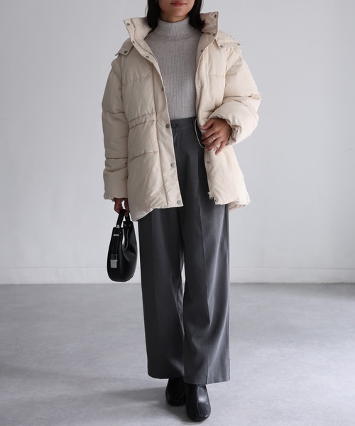 Riberry（リベリー）の「ベルト付きマルチWAY中綿ミドルダウン（ダウンジャケット/コート・レディース・ブラック/アイボリー・FREE）」の11枚目の写真