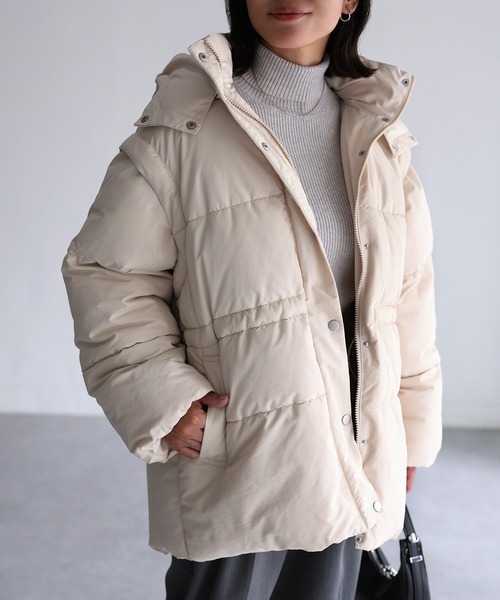 Riberry（リベリー）の「ベルト付きマルチWAY中綿ミドルダウン（ダウンジャケット/コート・レディース・ブラック/アイボリー・FREE）」の5枚目の写真