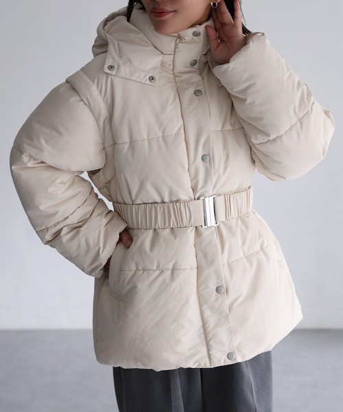 Riberry（リベリー）の「ベルト付きマルチWAY中綿ミドルダウン（ダウンジャケット/コート・レディース・ブラック/アイボリー・FREE）」の6枚目の写真