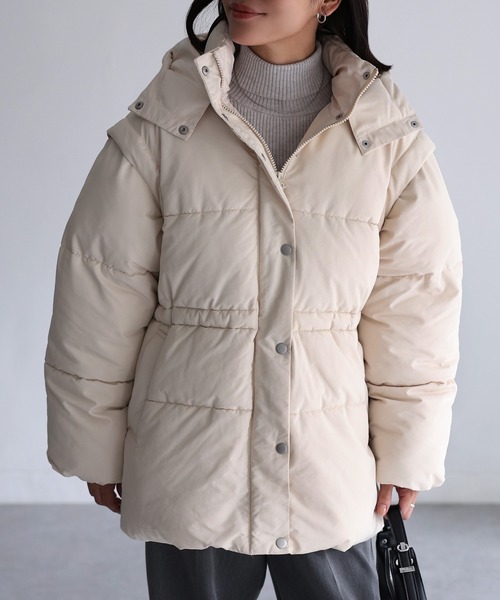 Riberry（リベリー）の「ベルト付きマルチWAY中綿ミドルダウン（ダウンジャケット/コート・レディース・ブラック/アイボリー・FREE）」の22枚目の写真