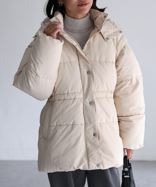 Riberry（リベリー）の「ベルト付きマルチWAY中綿ミドルダウン（ダウンジャケット/コート・レディース・ブラック/アイボリー・FREE）」の3枚目の写真