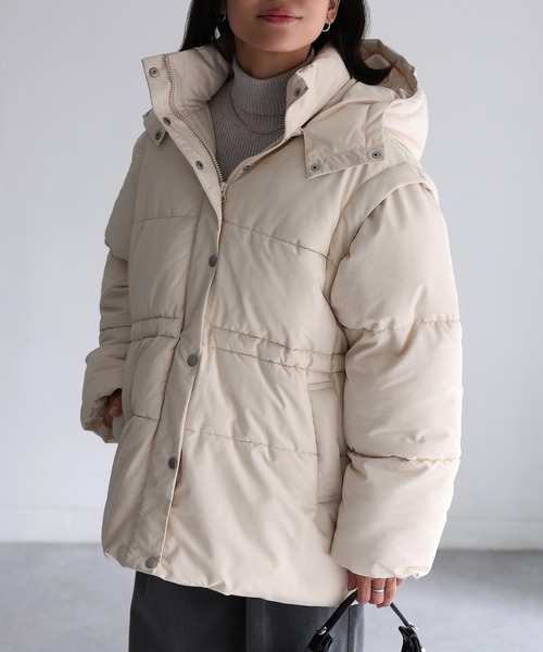 Riberry（リベリー）の「ベルト付きマルチWAY中綿ミドルダウン（ダウンジャケット/コート・レディース・ブラック/アイボリー・FREE）」の21枚目の写真