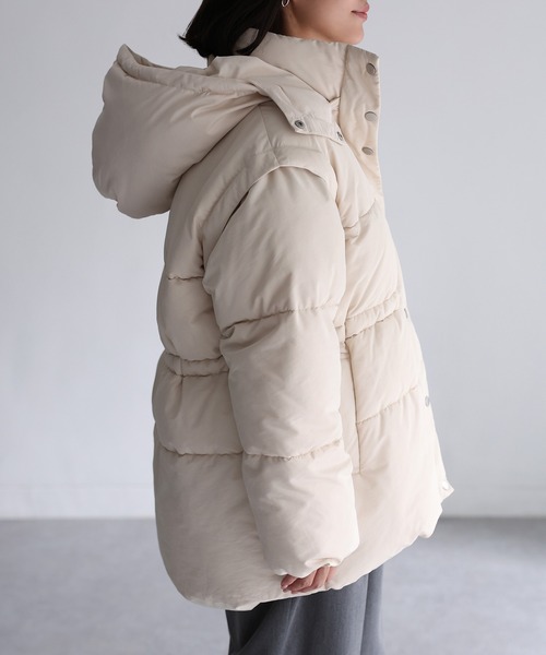 Riberry（リベリー）の「ベルト付きマルチWAY中綿ミドルダウン（ダウンジャケット/コート・レディース・ブラック/アイボリー・FREE）」の13枚目の写真