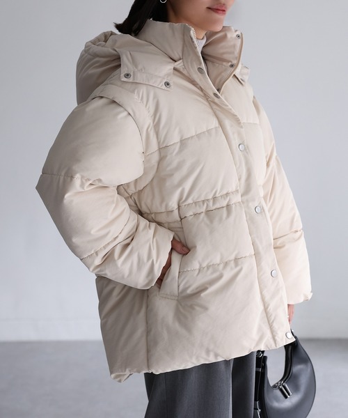 Riberry（リベリー）の「ベルト付きマルチWAY中綿ミドルダウン（ダウンジャケット/コート・レディース・ブラック/アイボリー・FREE）」の14枚目の写真