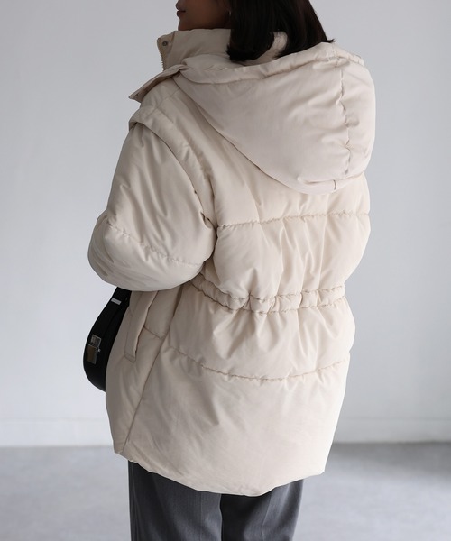 Riberry（リベリー）の「ベルト付きマルチWAY中綿ミドルダウン（ダウンジャケット/コート・レディース・ブラック/アイボリー・FREE）」の15枚目の写真