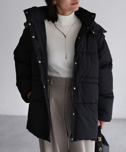 Riberry（リベリー）の「ベルト付きマルチWAY中綿ミドルダウン（ダウンジャケット/コート・レディース・ブラック/アイボリー・FREE）」の17枚目の写真