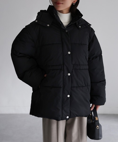 Riberry（リベリー）の「ベルト付きマルチWAY中綿ミドルダウン（ダウンジャケット/コート・レディース・ブラック/アイボリー・FREE）」の7枚目の写真